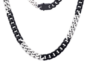 Mens 10mm Two-Toned Black Plated Stainless Steel Cuban Link Chain Necklace