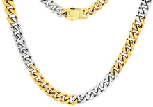 Load image into Gallery viewer, Mens 10mm Two-Toned Gold Plated Stainless Steel Cuban Link Chain Necklace
