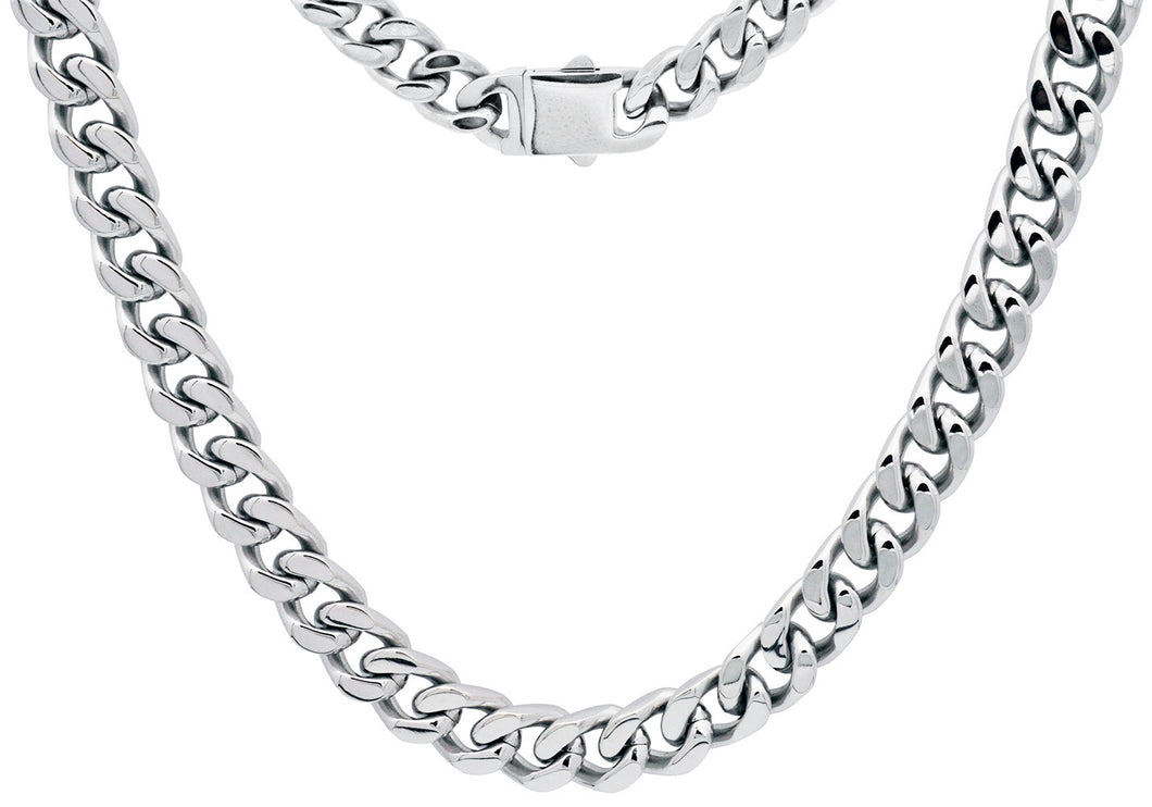 Mens 10mm Stainless Steel Cuban Link Chain Necklace