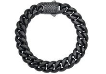 Load image into Gallery viewer, Men&#39;s 12mm Black Stainless Steel Miami Cuban Link Chain Bracelet With Black CZ Clasp
