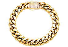 Load image into Gallery viewer, Men&#39;s 12mm Gold Stainless Steel Miami Cuban Link Chain Bracelet With CZ Box Clasp
