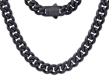 Load image into Gallery viewer, Men&#39;s 12mm Black Stainless Steel Miami Cuban Link Chain Necklace With Black CZ Box Clasp
