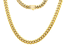 Load image into Gallery viewer, Men's 8mm Gold Stainless Steel Miami Cuban Link Chain Necklace With CZ Box Clasp

