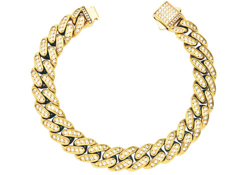 Men's 12mm Gold Stainless Steel Miami Cuban Link Chain Bracelet With Box Clasp and Cubic Zirconia