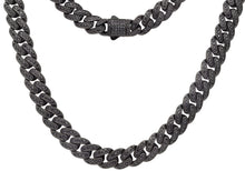Load image into Gallery viewer, Men's 12mm Black Stainless Steel Iced Out Miami Cuban Link Chain Necklace
