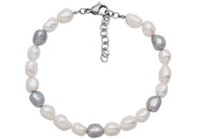 Load image into Gallery viewer, Mens 6MM Baroque Pearl Stainless Steel Bracelet
