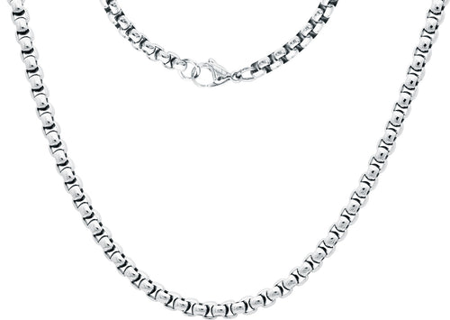 Mens 5mm Stainless Steel Round Box Link Chain Necklace - Blackjack Jewelry