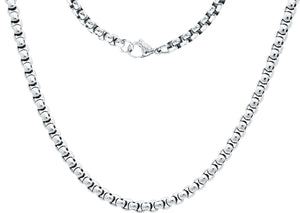 Mens 5mm Stainless Steel Round Box Link Chain Necklace - Blackjack Jewelry
