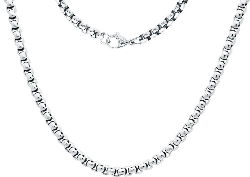 Mens 5mm Stainless Steel Round Box Link Chain Necklace - Blackjack Jewelry
