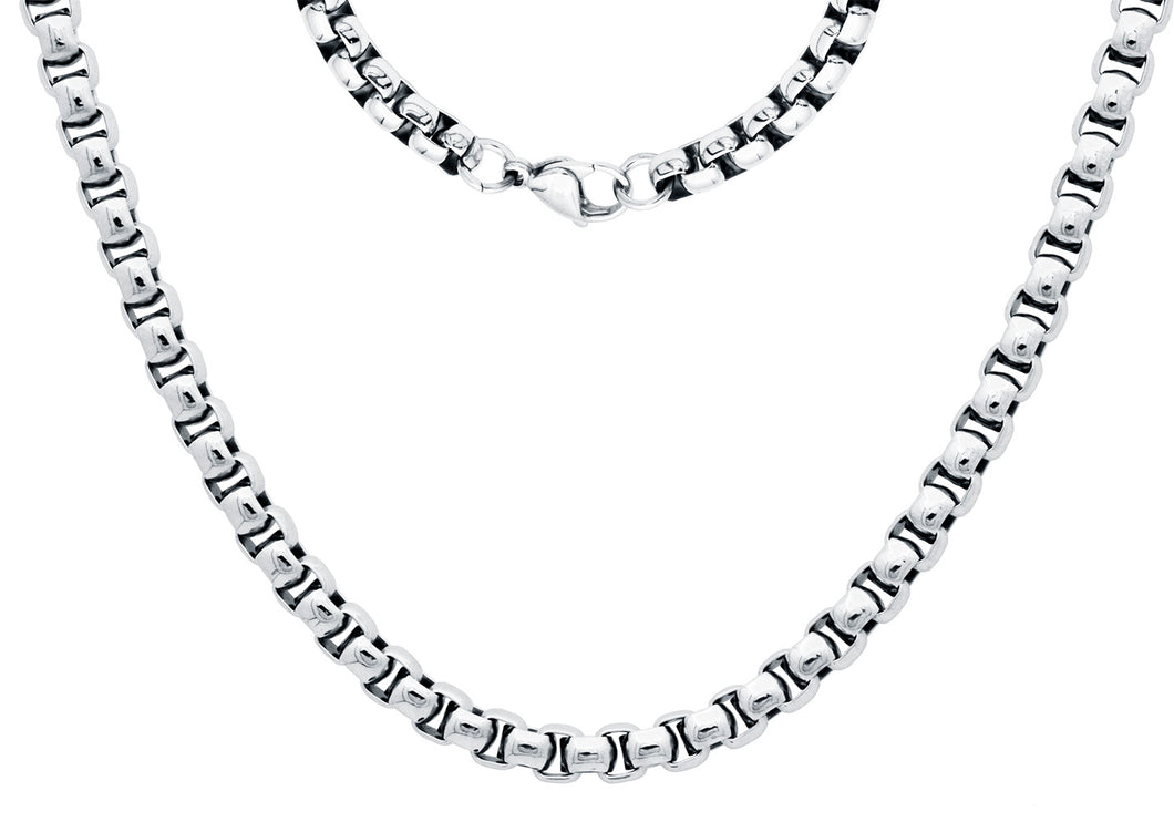 Mens 7mm Stainless Steel Round Box Link Chain Necklace