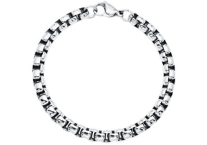 Mens 7mm Stainless Steel Round Box Link Chain Bracelet