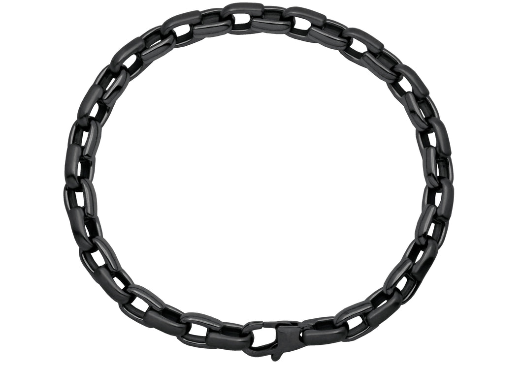 Mens 6mm Black Plated Stainless Steel Link Chain Bracelet