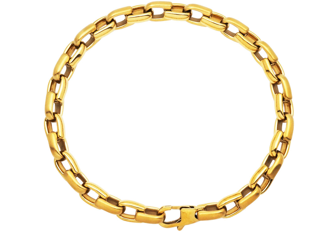 Mens 6mm Gold Plated Stainless Steel Chain Bracelet