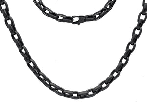 Mens 6mm Black Plated Stainless Steel Link Chain Necklace