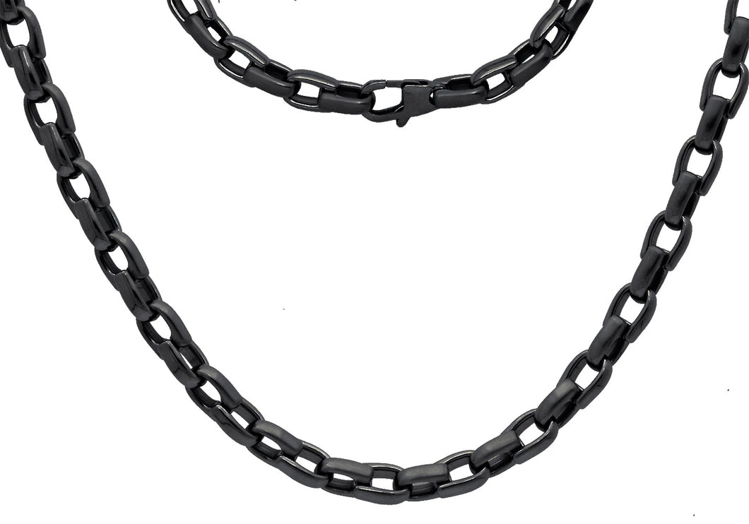 Mens 6mm Black Plated Stainless Steel Link Chain Necklace