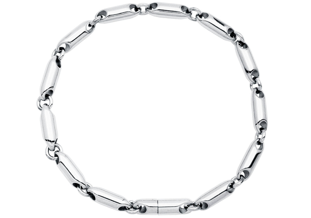 Mens 4mm Stainless Steel Bullet Link Chain Bracelet
