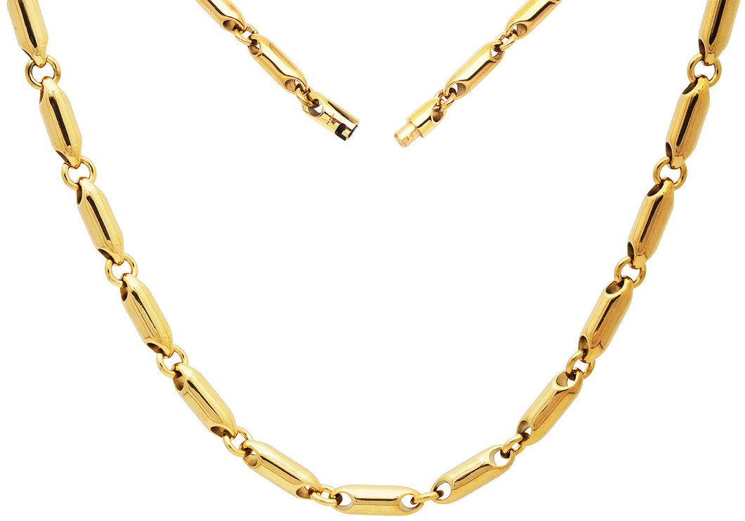 Mens 4mm  Gold Plated Stainless Steel Bullet Link Chain Necklace