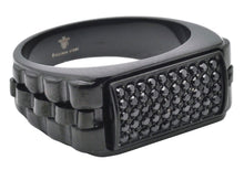 Load image into Gallery viewer, Mens Black Stainless Steel Signet Ring With Black Cubic Zirconia

