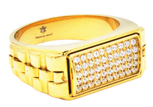 Load image into Gallery viewer, Mens Gold Plated Stainless Steel Signet Ring With  Cubic Zirconia
