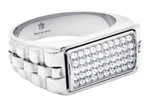 Mens Stainless Steel Signet Ring With  Cubic Zirconia