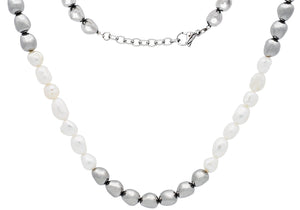 Men's 6mm Baroque Pearl Stainless Steel Necklace w/ Extension Clasp - Blackjack Jewelry
