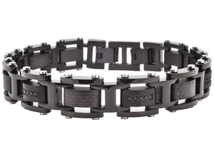Blackjack Jewelry - Men's Black Stainless Steel Bracelet With Black Carbon Fiber And Cubic Zirconia
