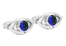 Load image into Gallery viewer, Blackjack Jewelry - Men&#39;s Blue Cubic Zirconia Stainless Steel Evil Eye Earrings
