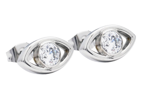 Blackjack Jewelry - Men's Cubic Zirconia Stainless Steel Evil Eye Earrings