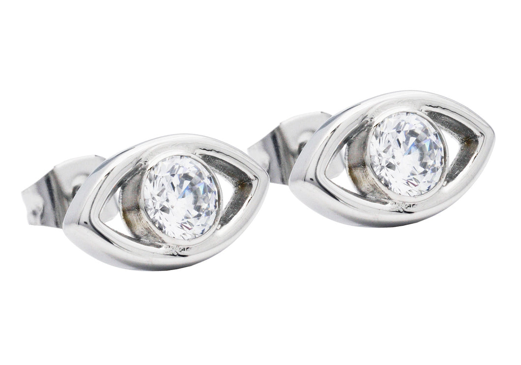 Blackjack Jewelry - Men's Cubic Zirconia Stainless Steel Evil Eye Earrings