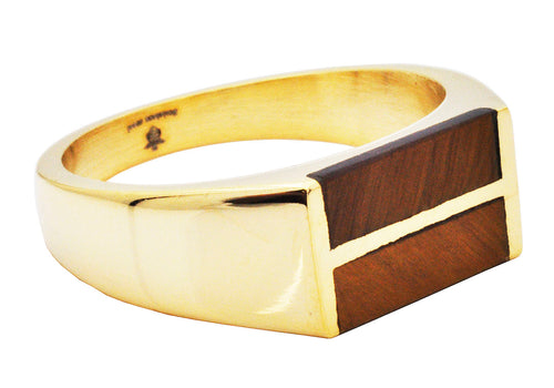 Blackjack Jewelry - Men's Gold Stainless Steel Bar Ring With Genuine Brown Tiger Eye Stones