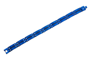 Mens Blue Stainless Steel Bracelet With Black Cubic Zirconia - Blackjack Jewelry