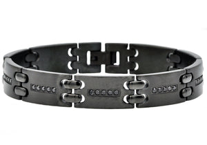 Mens Black Stainless Steel Bracelet With Black Cubic Zirconia - Blackjack Jewelry