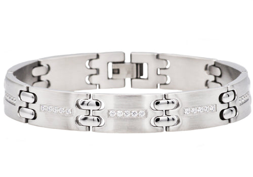 Mens Stainless Steel Bracelet With Cubic Zirconia - Blackjack Jewelry