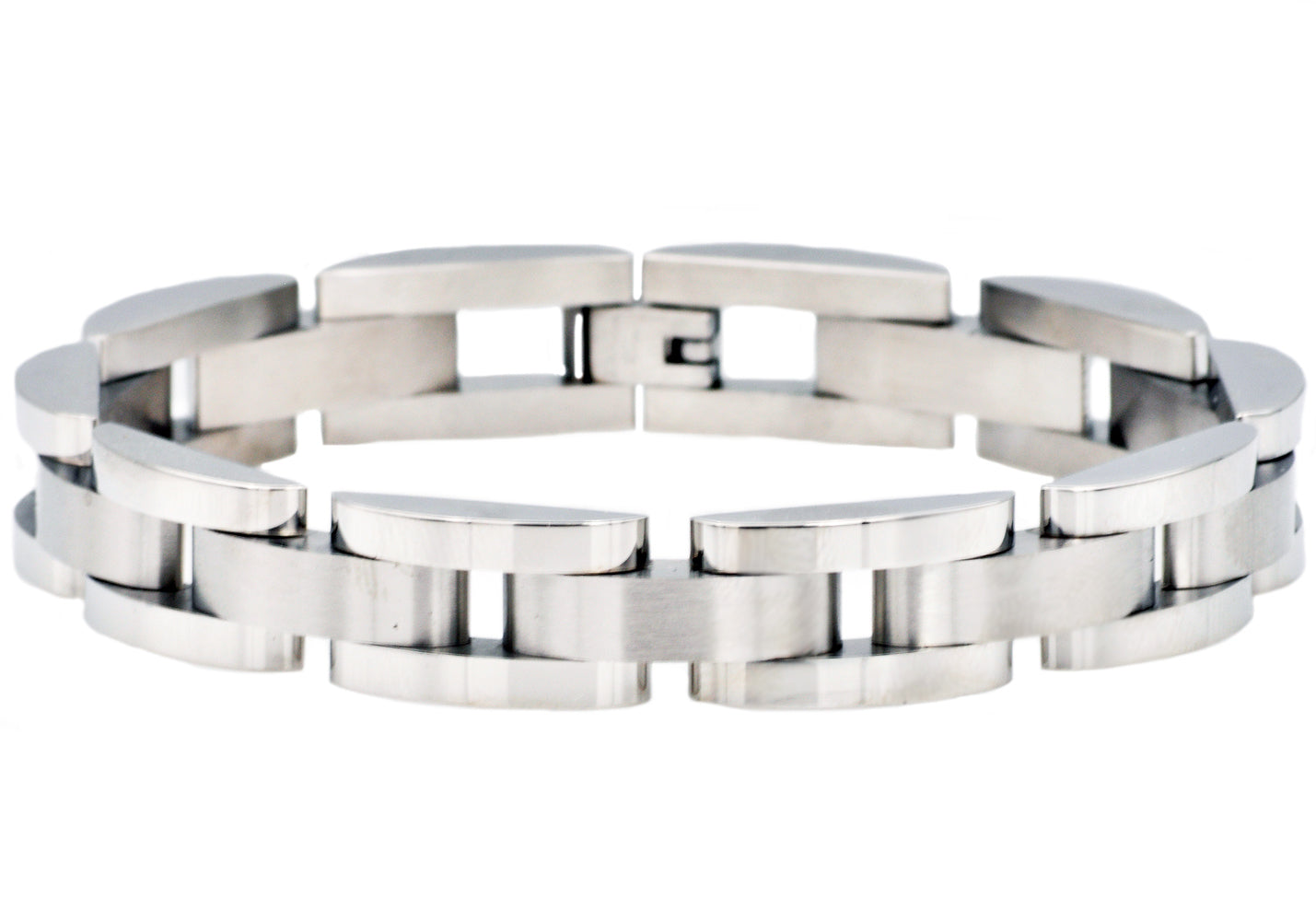 Mens Curved Link Stainless Steel Bracelet - Main Image