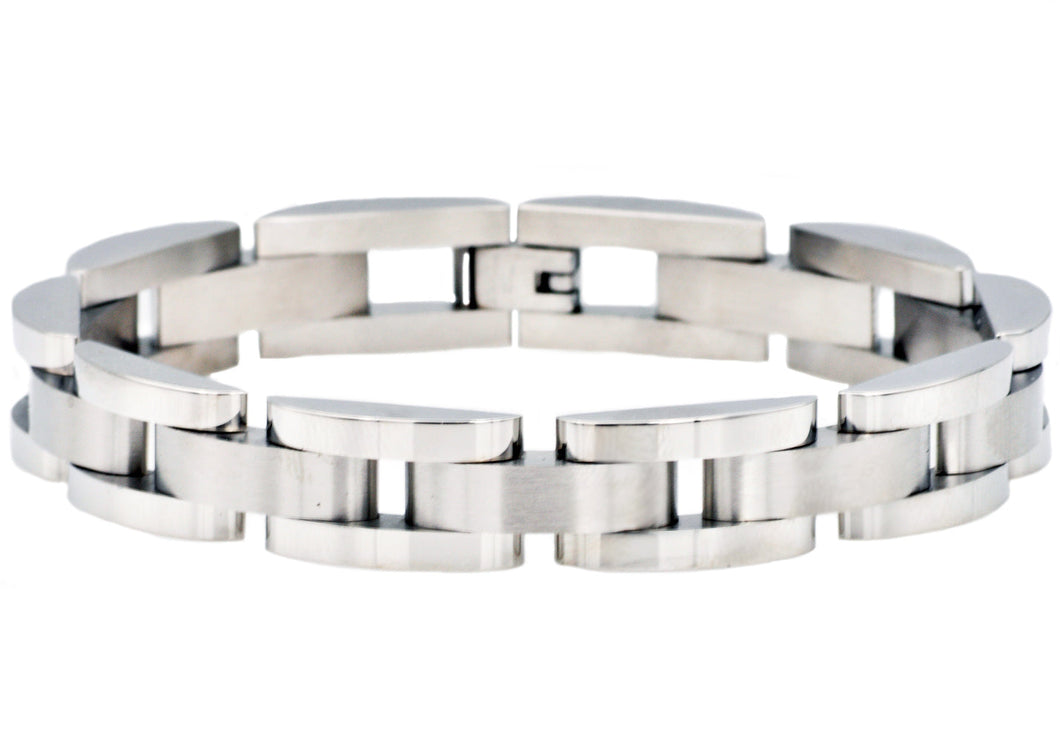 Mens Curved Link Stainless Steel Bracelet - Blackjack Jewelry