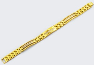 Mens Gold Stainless Steel Link Bracelet With Cubic Zirconia - Blackjack Jewelry