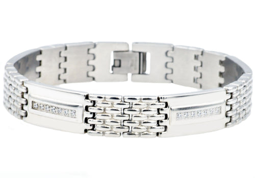 Mens Stainless Steel Bracelet With Cubic Zirconia - Blackjack Jewelry