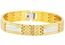 Load image into Gallery viewer, Mens Gold Stainless Steel Bracelet With Cubic Zirconia - Blackjack Jewelry
