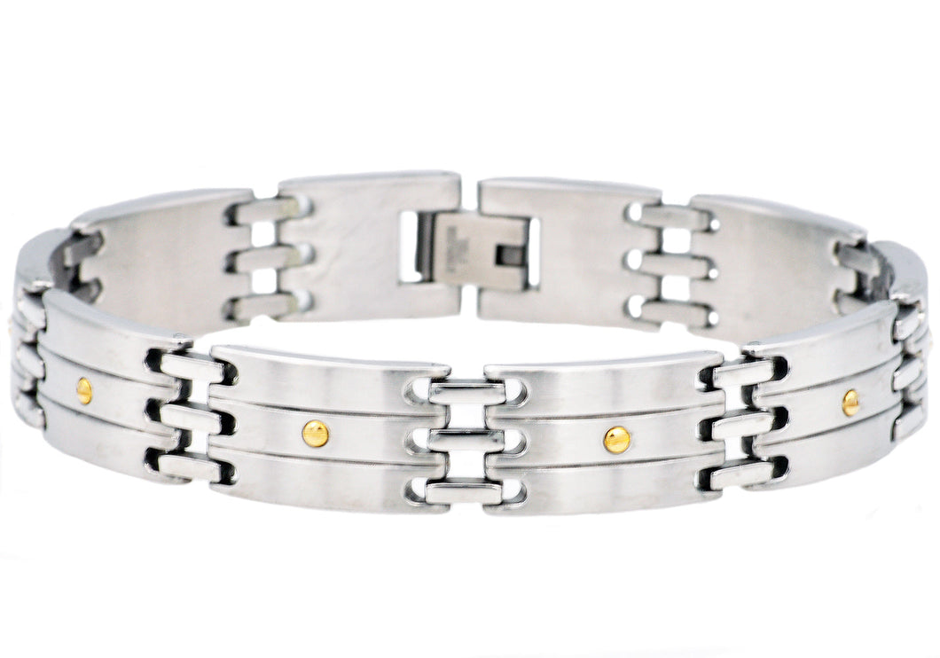 Mens Stainless Steel Bracelet With Gold Screws - Blackjack Jewelry