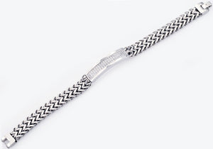 Mens Stainless Steel Bracelet With Cubic Zirconia - Blackjack Jewelry