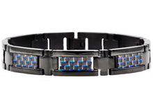 Load image into Gallery viewer, Mens Black Stainless Steel Bracelet With Black And Blue Carbon Fiber - Blackjack Jewelry

