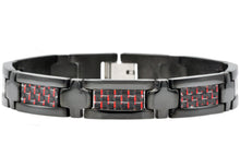 Load image into Gallery viewer, Mens Black Stainless Steel Bracelet  With Black And Red Carbon Fiber - Blackjack Jewelry
