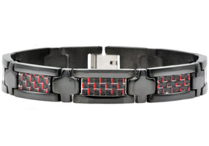 Mens Black Stainless Steel Bracelet  With Black And Red Carbon Fiber - Blackjack Jewelry