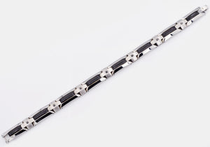 Mens Stainless Steel Bracelet With Black Cubic Zirconia And Black Carbon Fiber - Blackjack Jewelry