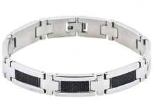 Load image into Gallery viewer, Mens Stainless Steel Bracelet With Black Carbon Fiber - Blackjack Jewelry
