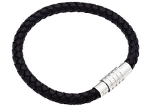 Load image into Gallery viewer, Mens Black Leather And Stainless Steel Bracelet
