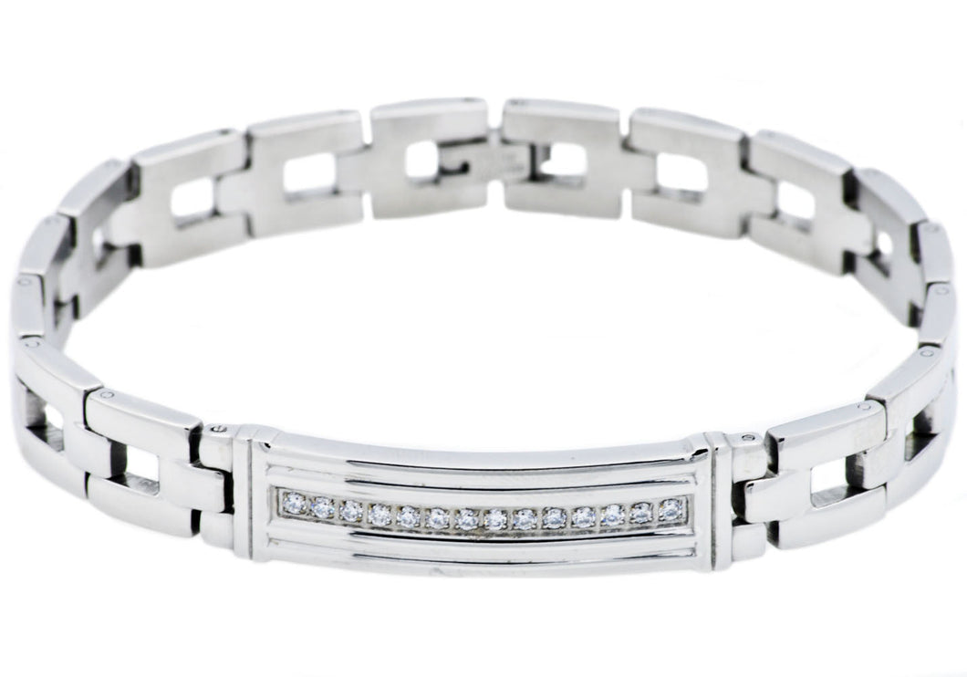 Mens Stainless Steel Bracelet With Cubic ZIrconia - Blackjack Jewelry