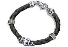 Load image into Gallery viewer, Mens Black Leather And Stainless Steel Bracelet - Blackjack Jewelry
