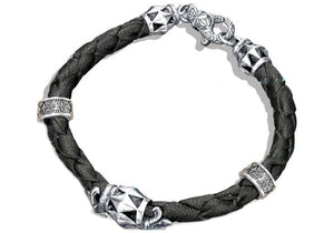 Mens Black Leather And Stainless Steel Bracelet - Blackjack Jewelry