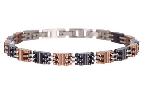 Mens Chocolate And Black Stainless Steel Bracelet - Blackjack Jewelry